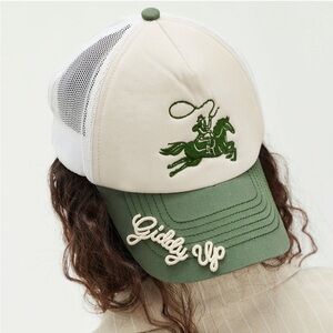 FREE PEOPLE GIDDY UP TRUCKER HAT GREEN